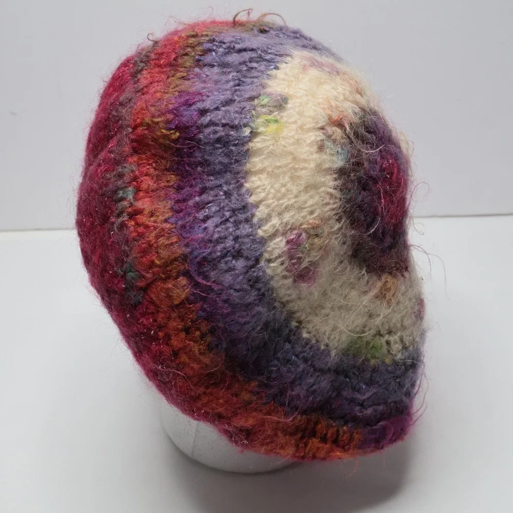 Handmade Style Crochet Knit Beret‎ Beanie Hat Multicolor Sparkle Boho Slouchy